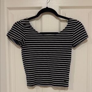 American Eagle Outfitters Black and White Striped Crop Top